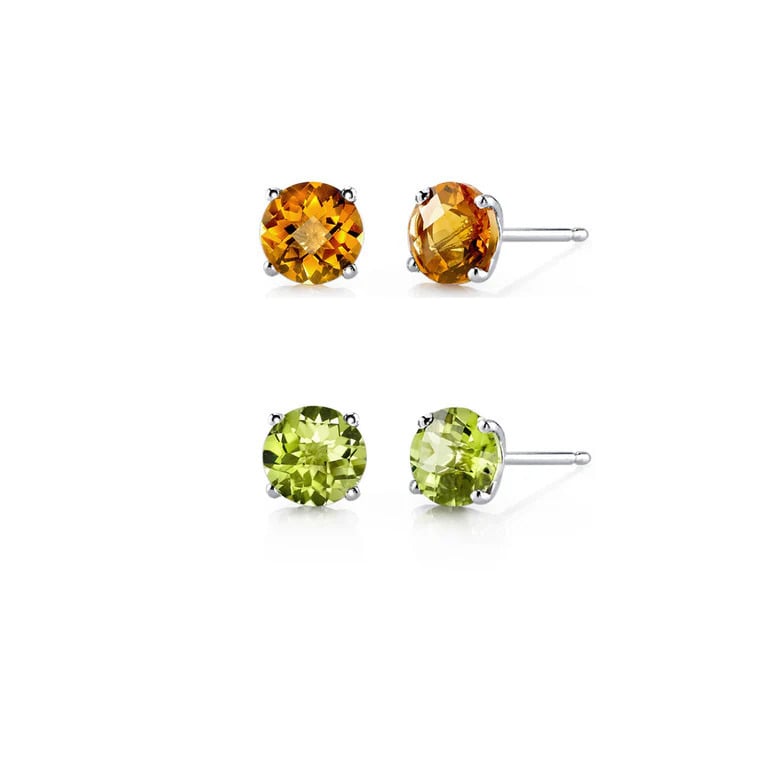 Paris Jewelry 18k White Gold 1Ct Created Citrine and Peridot 2 Pairs Round Stud Earrings Plated Image 1