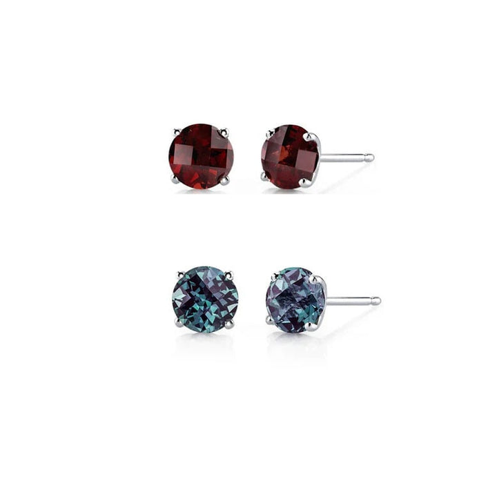 Paris Jewelry 18k White Gold 1Ct Created Garnet and Alexandrite 2 Pairs Round Stud Earrings Plated Image 1