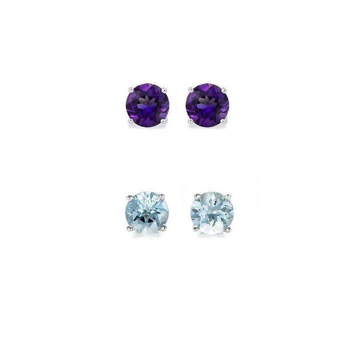 Paris Jewelry 18k White Gold 1Ct Created Amethyst and Aquamarine 2 Pairs Round Stud Earrings Plated Image 1