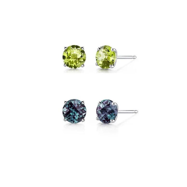 Paris Jewelry 18k White Gold 2Ct Created Peridot and Alexandrite 2 Pairs Round Stud Earrings Plated Image 1