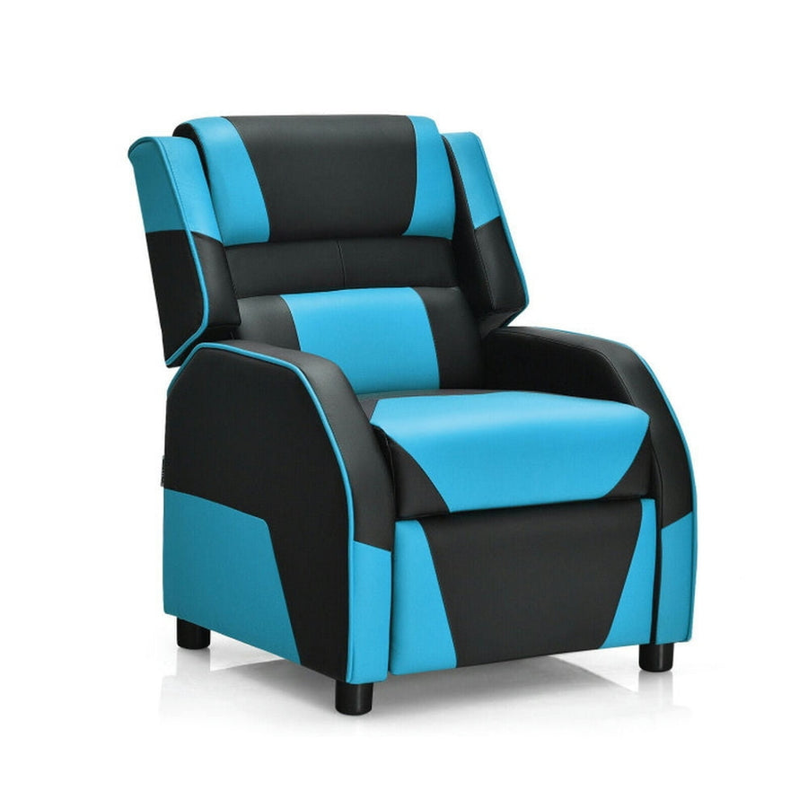 Hommoo Kids Youth PU Leather Gaming Sofa Recliner with Headrest and Footrest-Blue Kids Chairs for Kids Image 1