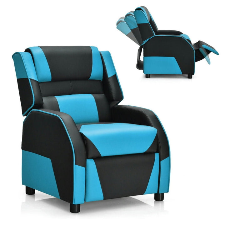 Hommoo Kids Youth PU Leather Gaming Sofa Recliner with Headrest and Footrest-Blue Kids Chairs for Kids Image 2