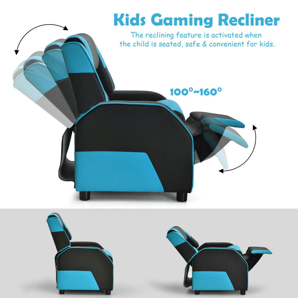 Hommoo Kids Youth PU Leather Gaming Sofa Recliner with Headrest and Footrest-Blue Kids Chairs for Kids Image 3