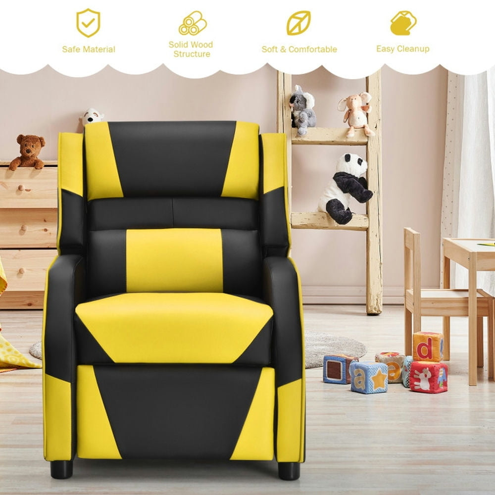 Hommoo Kids Youth PU Leather Gaming Sofa Recliner with Headrest and Footrest-Yellow Kids Chairs for Kids Image 2