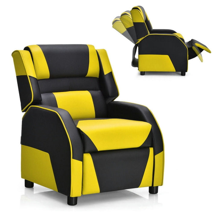 Hommoo Kids Youth PU Leather Gaming Sofa Recliner with Headrest and Footrest-Yellow Kids Chairs for Kids Image 3