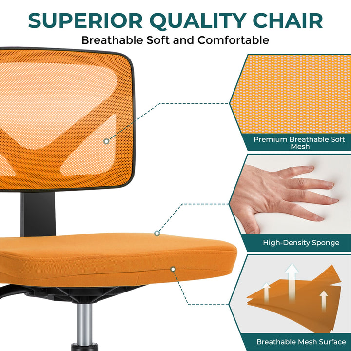 Hommoo Office Computer Desk Chair Ergonomic Low Back Mesh Rolling Work Swivel Chair with Wheels Armless Orange Image 2