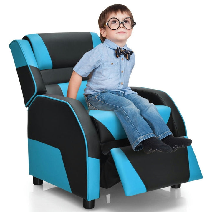 Hommoo Kids Youth PU Leather Gaming Sofa Recliner with Headrest and Footrest-Blue Kids Chairs for Kids Image 4