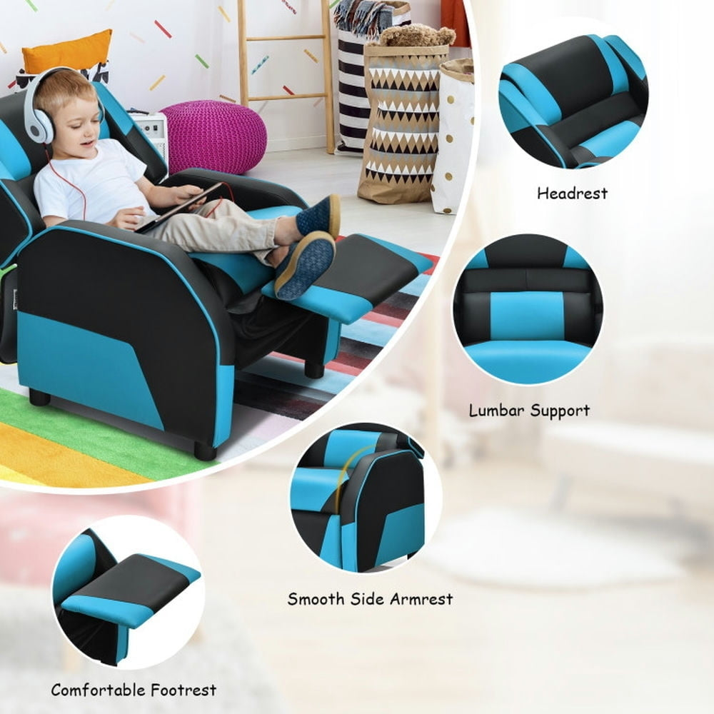 Hommoo Kids Youth PU Leather Gaming Sofa Recliner with Headrest and Footrest-Blue Kids Chairs for Kids Image 6