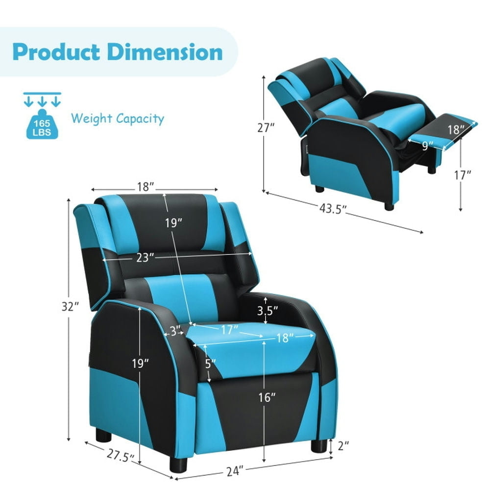 Hommoo Kids Youth PU Leather Gaming Sofa Recliner with Headrest and Footrest-Blue Kids Chairs for Kids Image 7