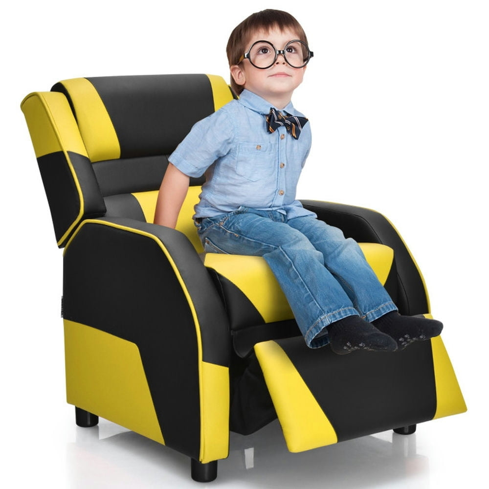 Hommoo Kids Youth PU Leather Gaming Sofa Recliner with Headrest and Footrest-Yellow Kids Chairs for Kids Image 4