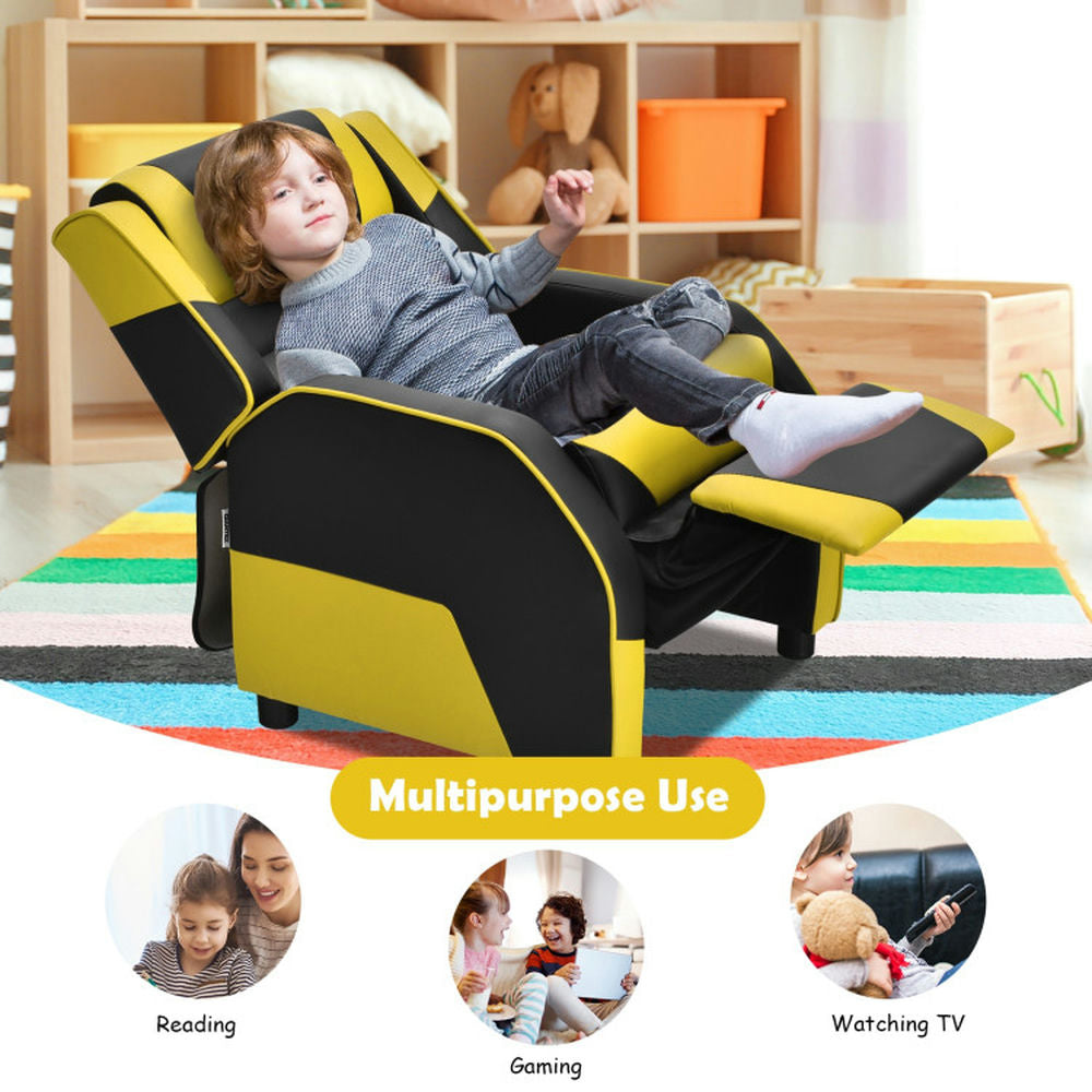 Hommoo Kids Youth PU Leather Gaming Sofa Recliner with Headrest and Footrest-Yellow Kids Chairs for Kids Image 7