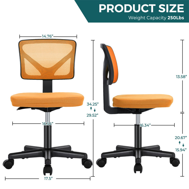 Hommoo Office Computer Desk Chair Ergonomic Low Back Mesh Rolling Work Swivel Chair with Wheels Armless Orange Image 4