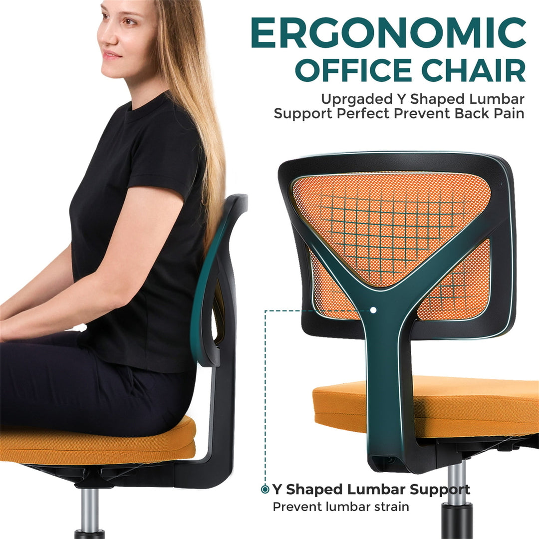 Hommoo Office Computer Desk Chair Ergonomic Low Back Mesh Rolling Work Swivel Chair with Wheels Armless Orange Image 6