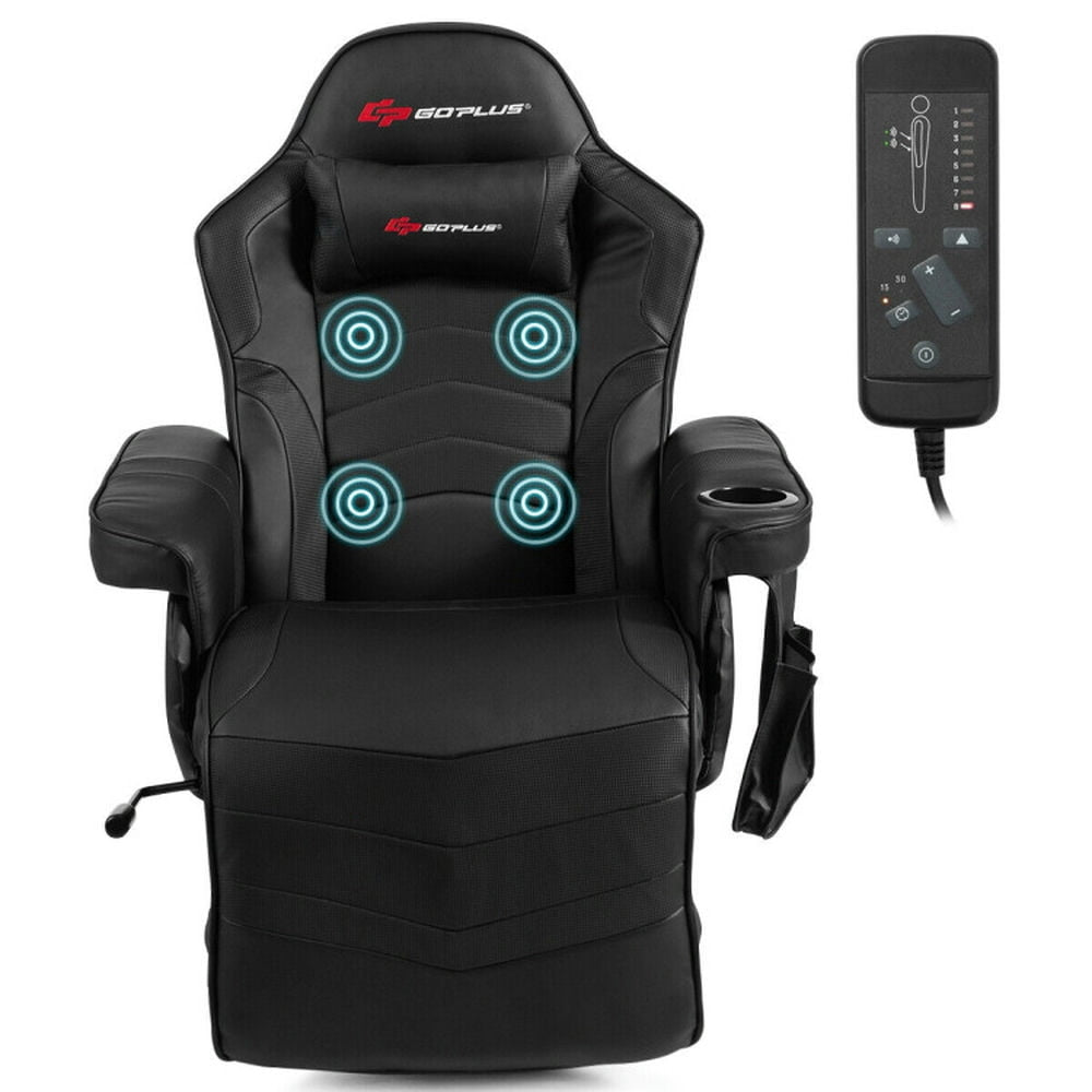 Hommoo Gaming Chair Computer Chair Office Chair Ergonomic High Back Massage Gaming Chair with Pillow-Black Image 1