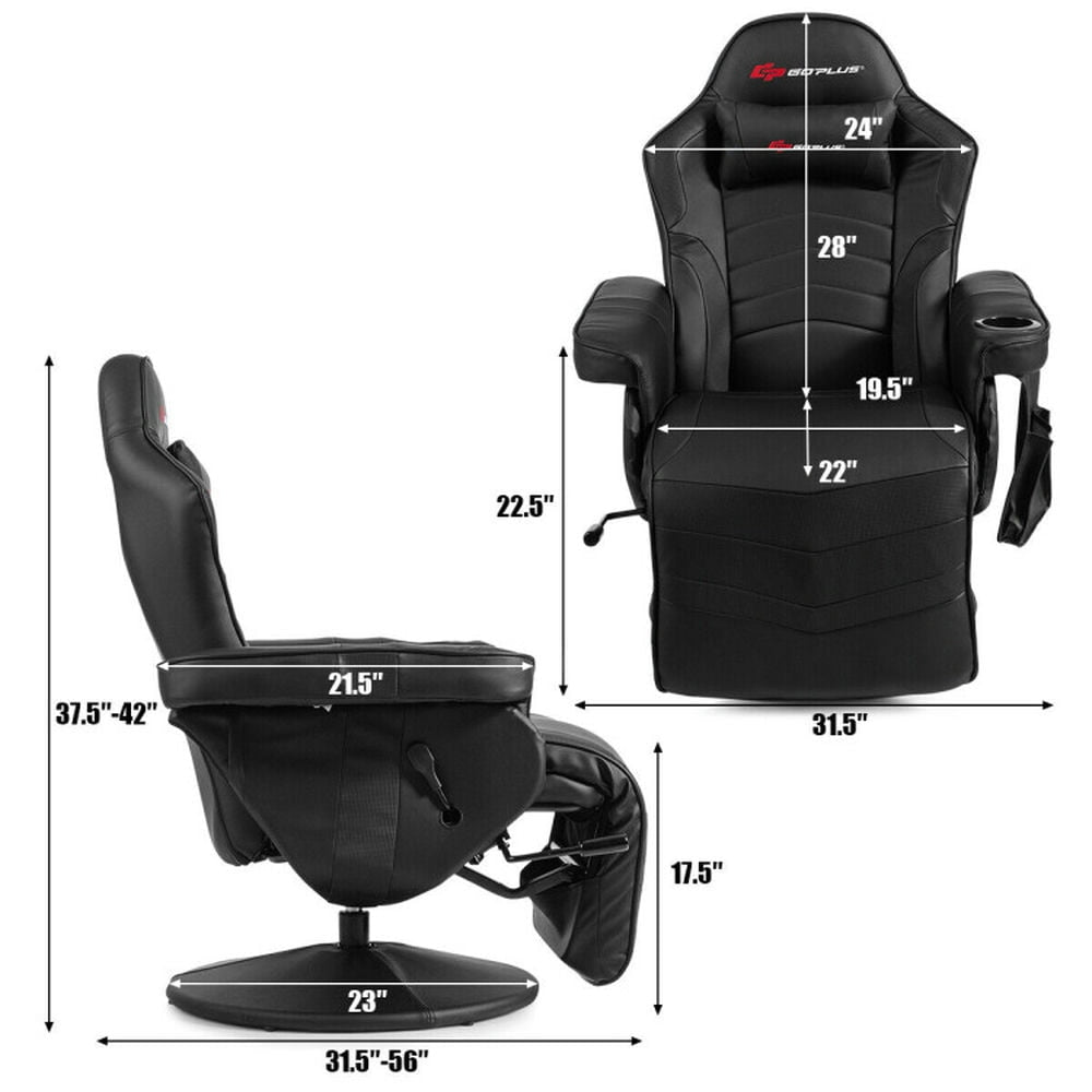 Hommoo Gaming Chair Computer Chair Office Chair Ergonomic High Back Massage Gaming Chair with Pillow-Black Image 4