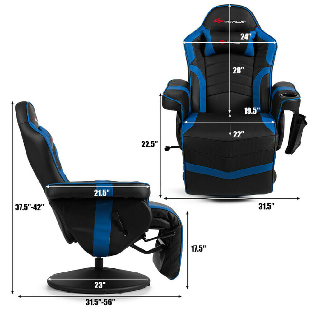 Hommoo Gaming Chair Computer Chair Office Chair Ergonomic High Back Massage Gaming Chair with Pillow-Blue Image 3