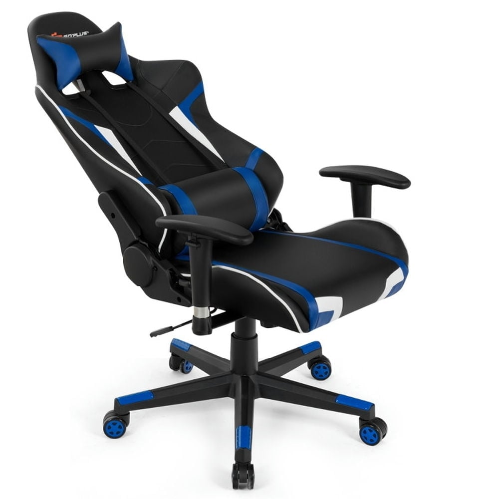 Hommoo Gaming Chair Computer Chair Office Chair Reclining Swivel Massage Gaming Chair with Lumbar Support-Blue Image 2