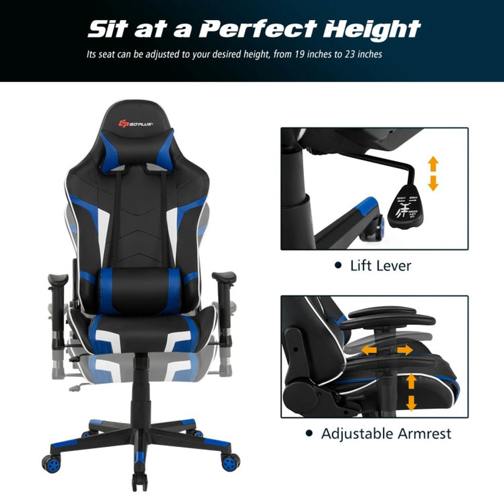 Hommoo Gaming Chair Computer Chair Office Chair Reclining Swivel Massage Gaming Chair with Lumbar Support-Blue Image 3