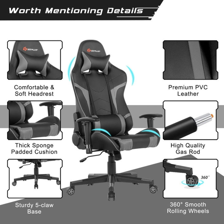 Hommoo Gaming Chair Computer Chair Office Chair Reclining Swivel Massage Gaming Chair with Lumbar Support-Gray Image 4