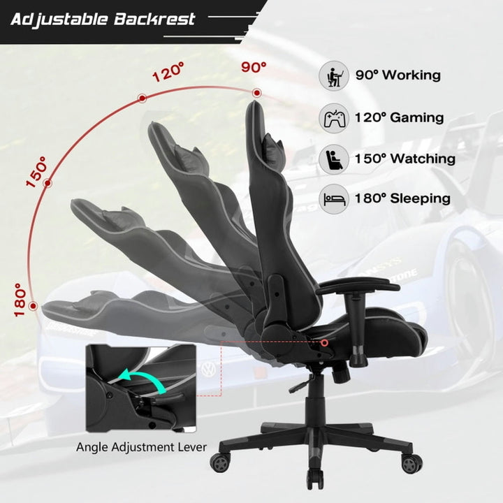 Hommoo Gaming Chair Computer Chair Office Chair Reclining Swivel Massage Gaming Chair with Lumbar Support-Gray Image 6