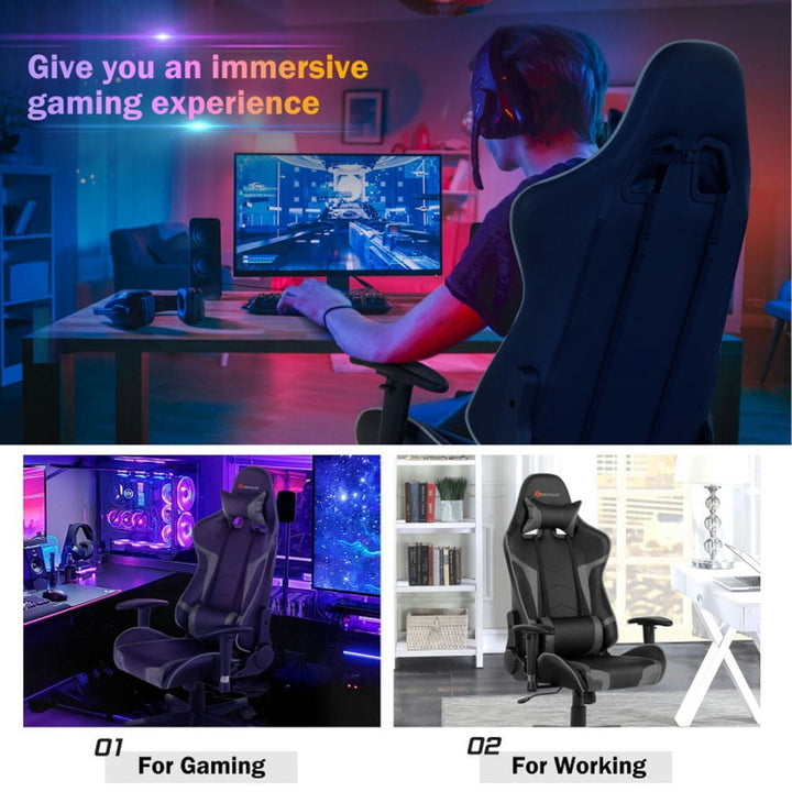 Hommoo Gaming Chair Computer Chair Office Chair Reclining Swivel Massage Gaming Chair with Lumbar Support-Gray Image 7