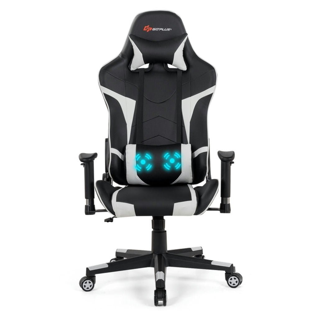 Hommoo Gaming Chair Computer Chair Office Chair Reclining Swivel Massage Gaming Chair with Lumbar Support-White Image 1