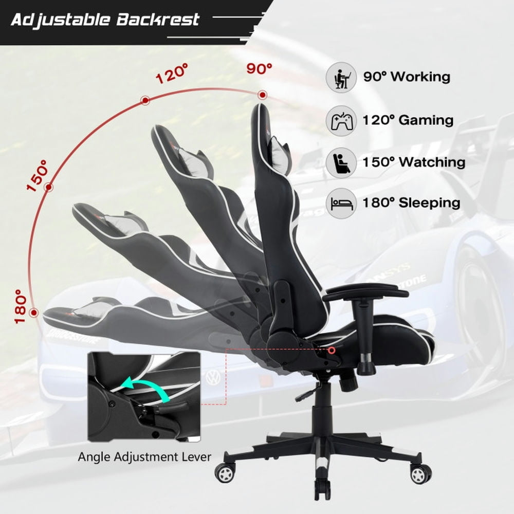 Hommoo Gaming Chair Computer Chair Office Chair Reclining Swivel Massage Gaming Chair with Lumbar Support-White Image 2