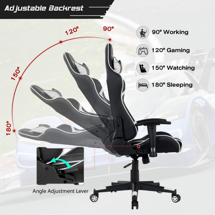 Hommoo Gaming Chair Computer Chair Office Chair Reclining Swivel Massage Gaming Chair with Lumbar Support-White Image 2