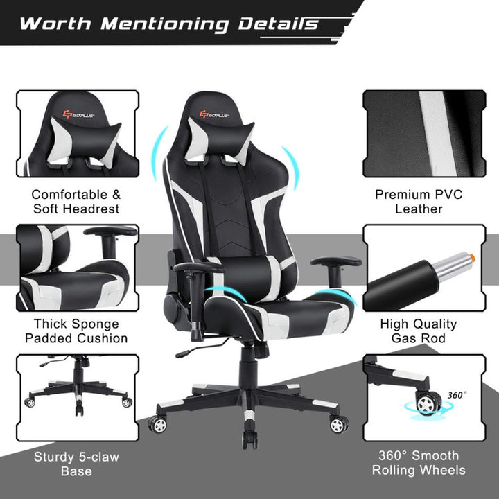 Hommoo Gaming Chair Computer Chair Office Chair Reclining Swivel Massage Gaming Chair with Lumbar Support-White Image 4