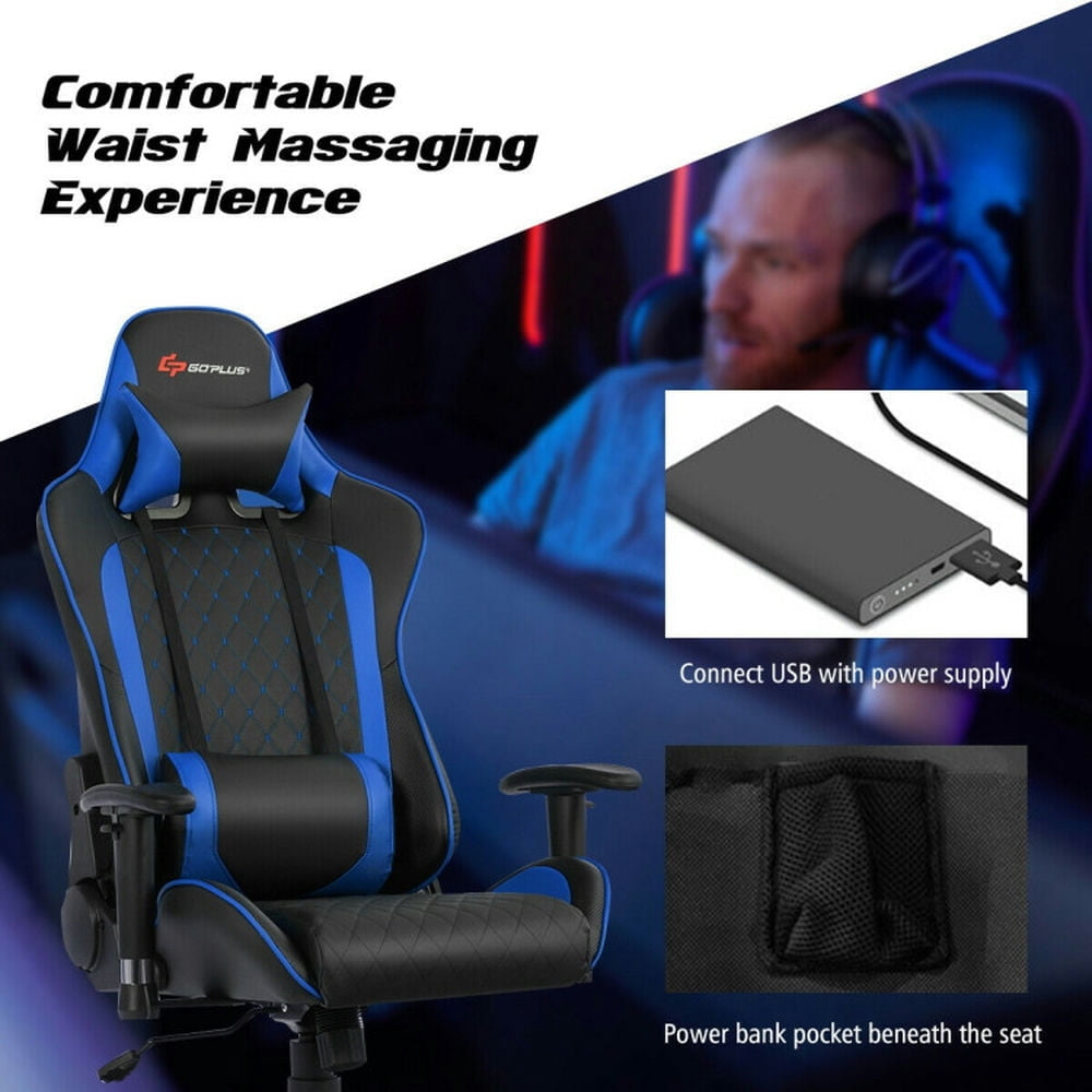 Hommoo Gaming Chair Computer Chair Office Chair Massage Gaming Chair with Lumbar Support and Headrest-Blue Image 2