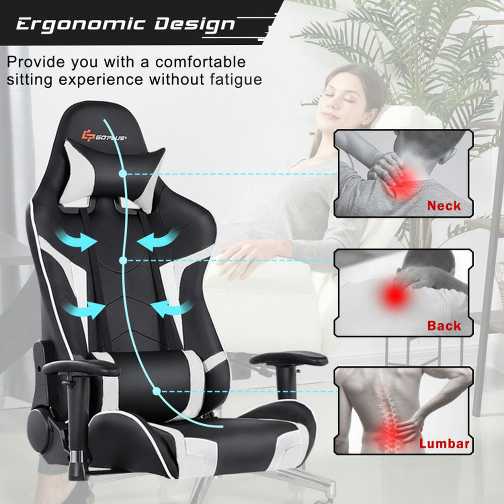 Hommoo Gaming Chair Computer Chair Office Chair Reclining Swivel Massage Gaming Chair with Lumbar Support-White Image 4