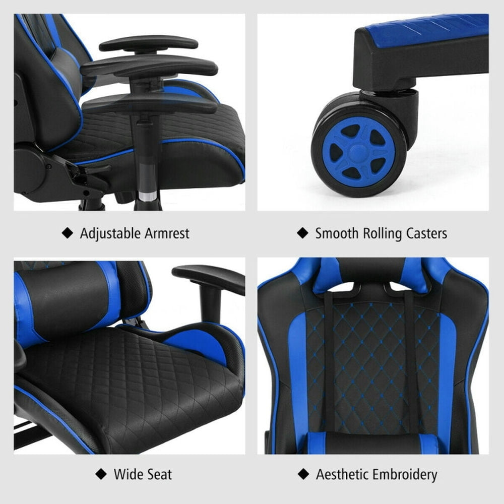 Hommoo Gaming Chair Computer Chair Office Chair Massage Gaming Chair with Lumbar Support and Headrest-Blue Image 6