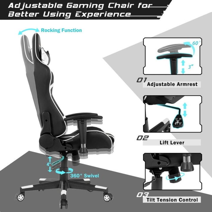 Hommoo Gaming Chair Computer Chair Office Chair Reclining Swivel Massage Gaming Chair with Lumbar Support-White Image 7