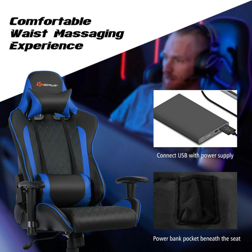 Hommoo Gaming Chair Computer Chair Office Chair Massage Gaming Chair with Lumbar Support and Headrest-Blue Image 7