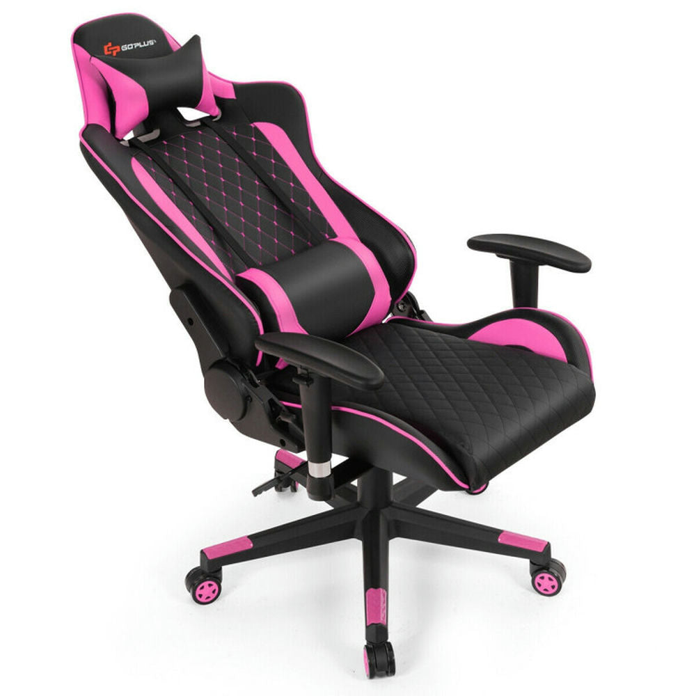 Hommoo Gaming Chair Computer Chair Office Chair Massage Gaming Chair with Lumbar Support and Headrest-Pink Image 2