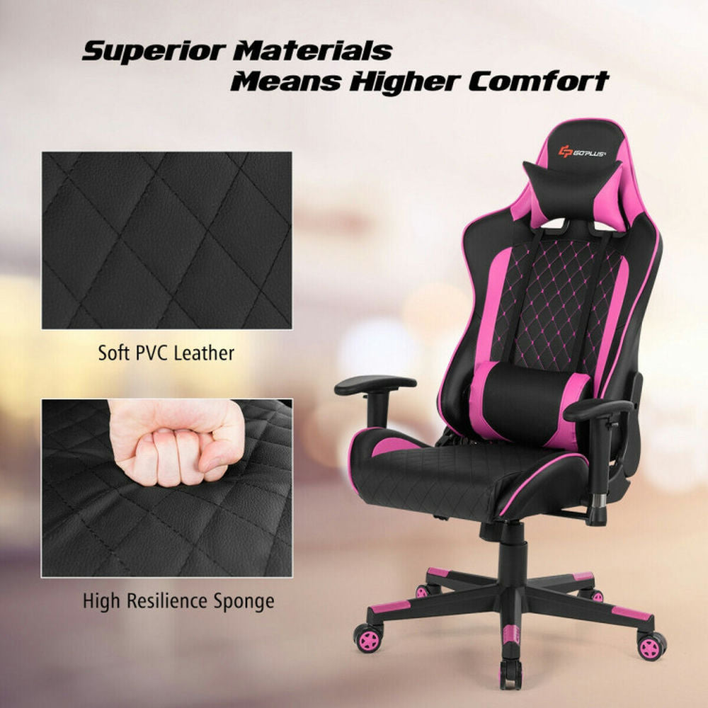 Hommoo Gaming Chair Computer Chair Office Chair Massage Gaming Chair with Lumbar Support and Headrest-Pink Image 4