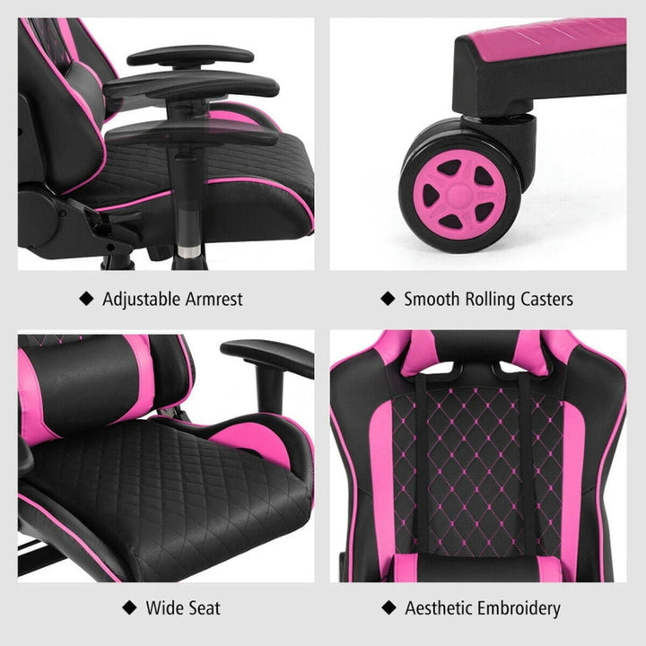 Hommoo Gaming Chair Computer Chair Office Chair Massage Gaming Chair with Lumbar Support and Headrest-Pink Image 4