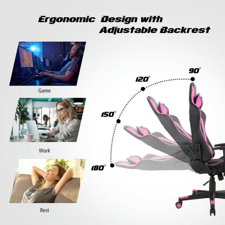 Hommoo Gaming Chair Computer Chair Office Chair Massage Gaming Chair with Lumbar Support and Headrest-Pink Image 7