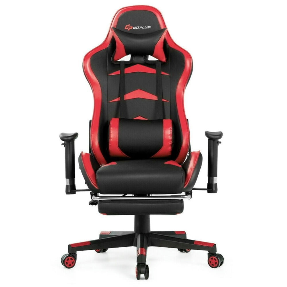 Hommoo Gaming Chair Computer Chair Office Chair Massage Gaming Chair with Footrest-Red Image 1