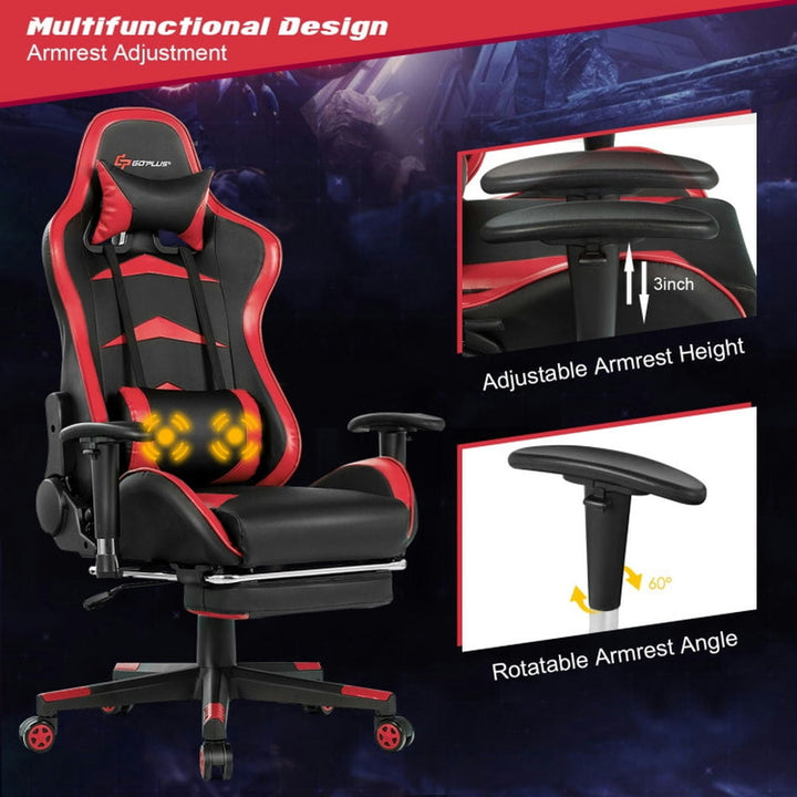 Hommoo Gaming Chair Computer Chair Office Chair Massage Gaming Chair with Footrest-Red Image 2