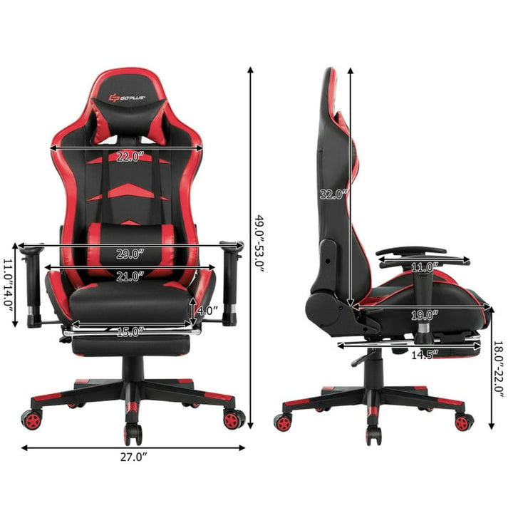 Hommoo Gaming Chair Computer Chair Office Chair Massage Gaming Chair with Footrest-Red Image 6