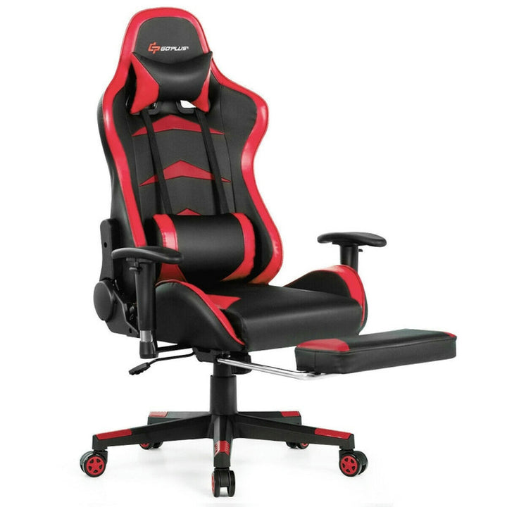 Hommoo Gaming Chair Computer Chair Office Chair Massage Gaming Chair with Footrest-Red Image 7