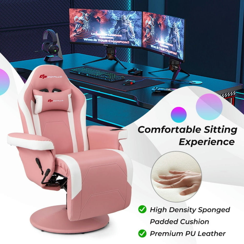 Hommoo Gaming Chair,Ergonomic Computer Chair,Massage Video Gaming Recliner Chair with Adjustable Height-Pink Image 3