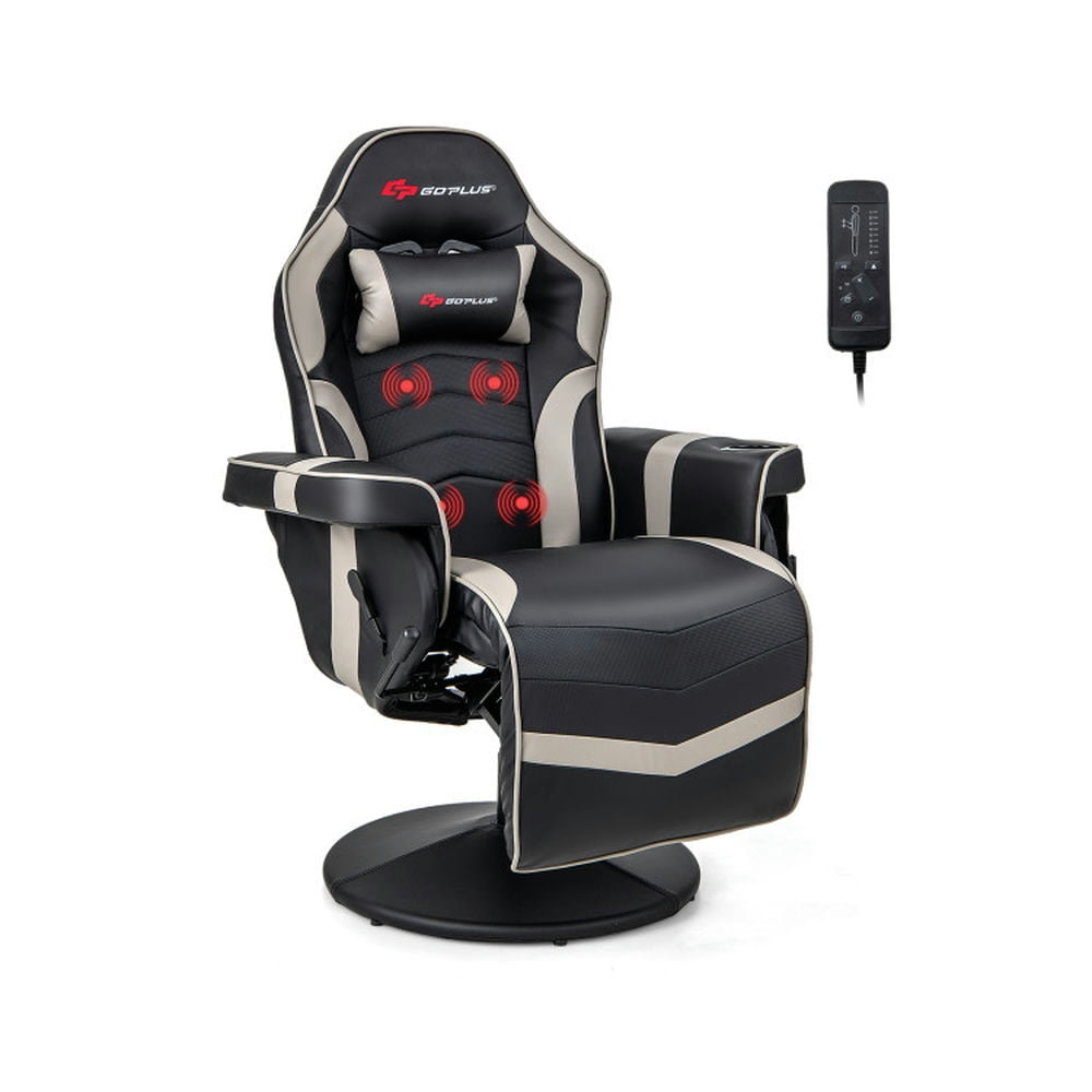 Hommoo Gaming Chair,Ergonomic Computer Chair,Massage Video Gaming Recliner Chair with Adjustable Height-Gray Image 1