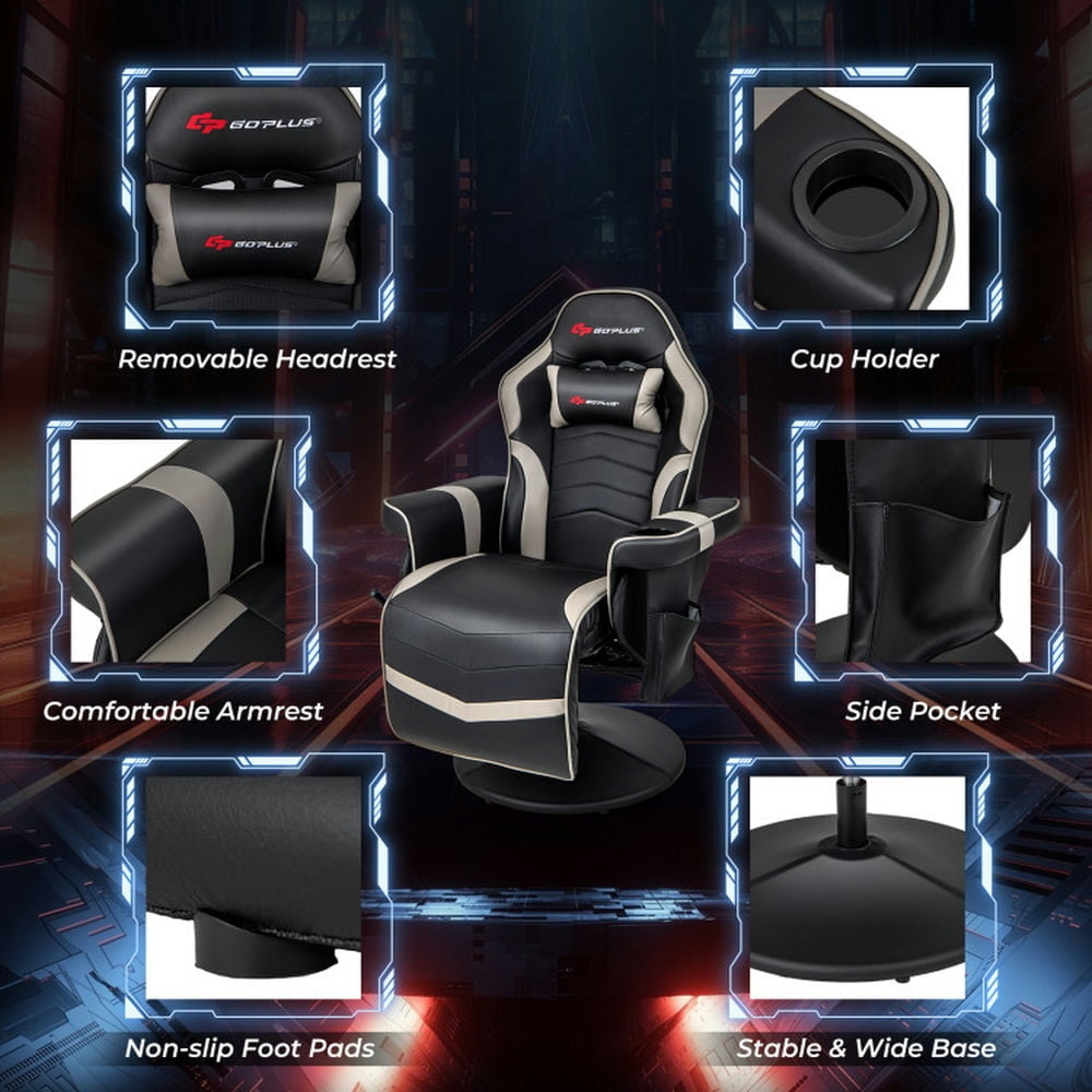 Hommoo Gaming Chair,Ergonomic Computer Chair,Massage Video Gaming Recliner Chair with Adjustable Height-Gray Image 2