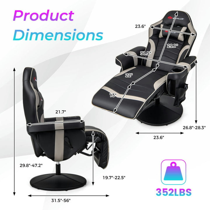 Hommoo Gaming Chair,Ergonomic Computer Chair,Massage Video Gaming Recliner Chair with Adjustable Height-Gray Image 3