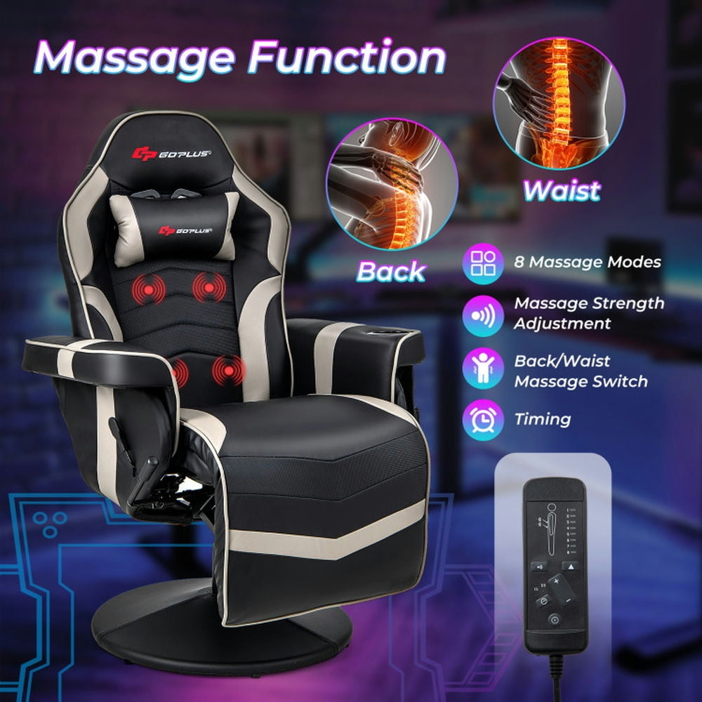 Hommoo Gaming Chair,Ergonomic Computer Chair,Massage Video Gaming Recliner Chair with Adjustable Height-Gray Image 4