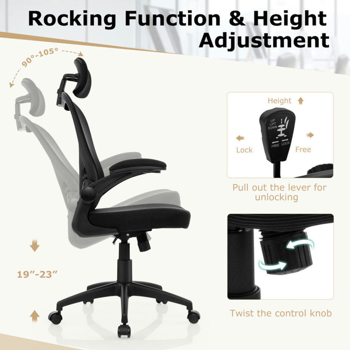 Hommoo Gaming Chair,Ergonomic Computer Chair,Ergonomic Mesh Office Chair with Adjustable Height for Home Office-Black Image 2