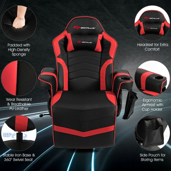 Hommoo Gaming Chair Computer Chair Office Chair Ergonomic High Back Massage Gaming Chair with Pillow-Red Image 3