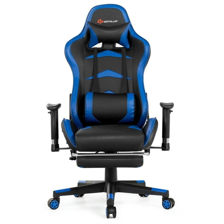 Hommoo Gaming Chair Computer Chair Office Chair Massage Gaming Chair with Footrest-Blue Image 1